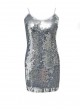 Silver Sequined Slip Dress